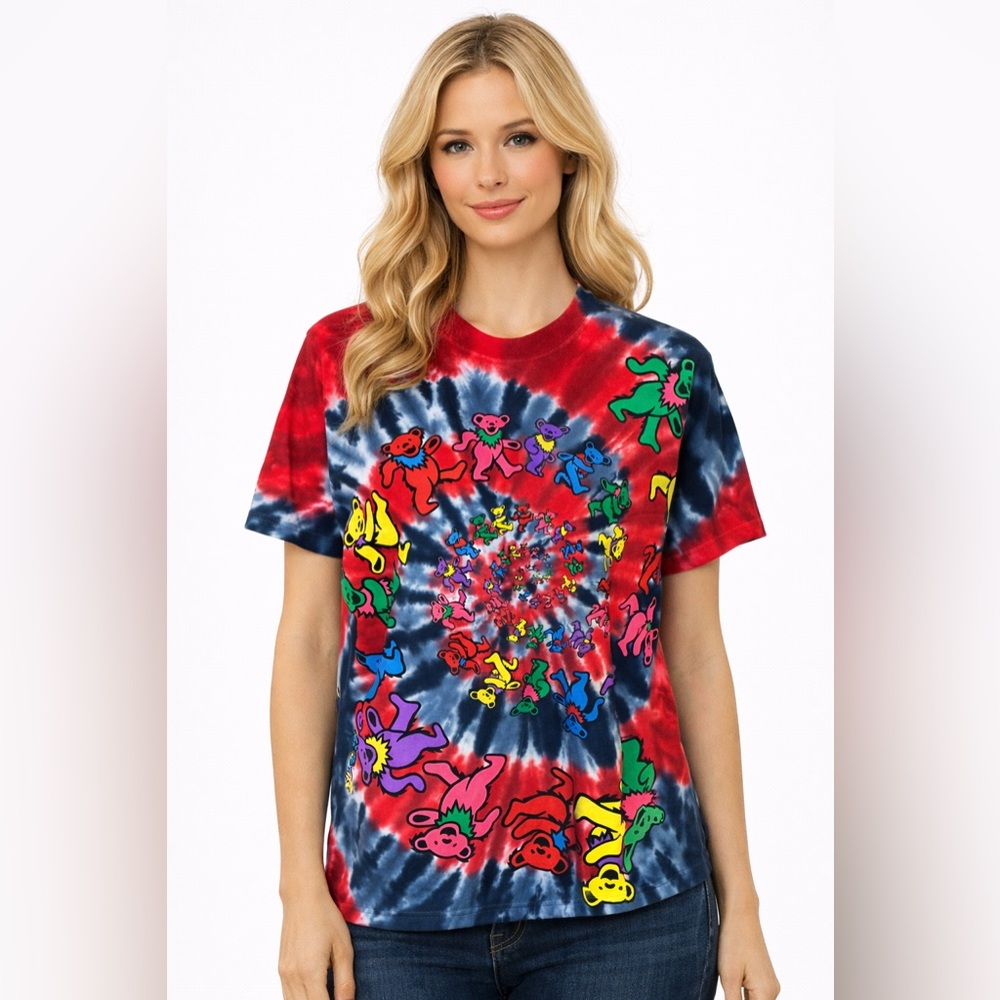 Grateful Dead Dancing Bears Tie Dye Tee Large Vintage Style Graphic Band Shirt